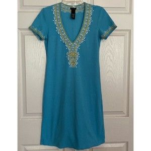 Moda International Women's Medium Cotton Knit Stretch Dress Embellished